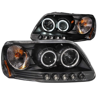 Black LED Halo Projector Headlights <br> 97-03 Ford F-150, 97-02 Ford Expedition