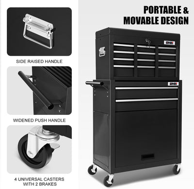 2-in-1 Combination Roller Cabinet <br> w/ Removable Upper Tool Box (Black)