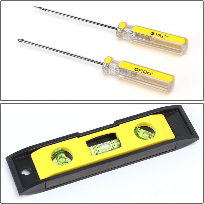 16 Pcs Hand Tool Kit - Plier Adjustable Wrench Magnetic Level Tape Measure (Yellow)