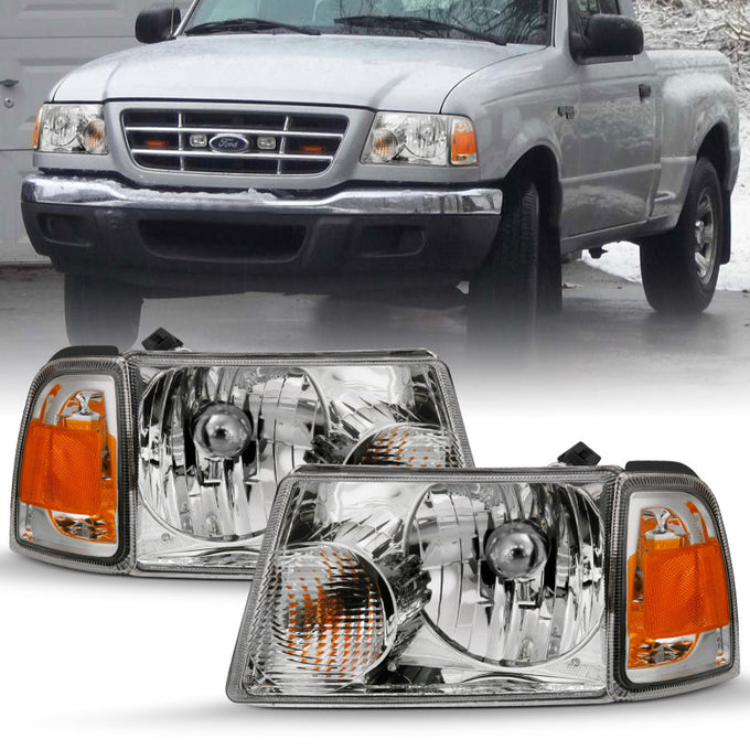 Chrome Crystal Headlights w/Amber Corner <br>01-11 Ford Ranger