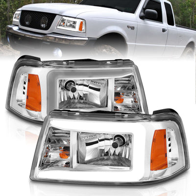 Chrome Housing Crystal Headlights w/LED Light Bar <br>01-11 Ford Ranger
