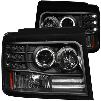 Black LED Halo Projector Headlights <br> 92-96 Ford F-150, 92-98 F250, F350