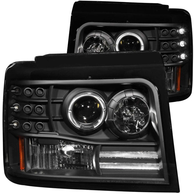 Black LED Halo Projector Headlights <br> 92-96 Ford F-150, 92-98 F250, F350