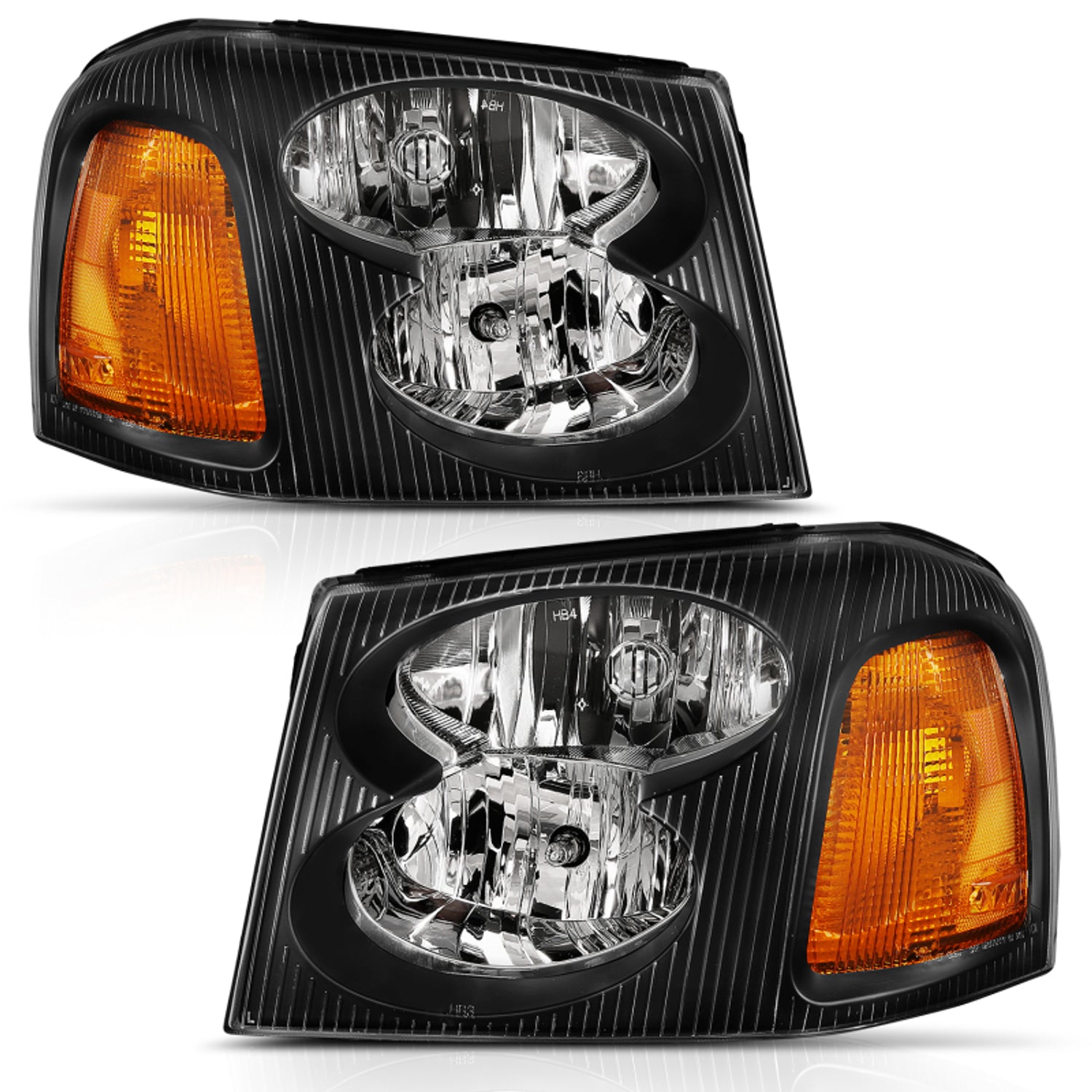 Crystal Headlights Black Amber<br> 02-09 GMC Envoy