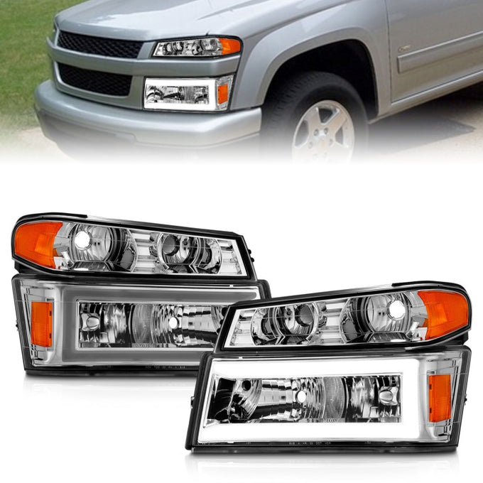4pcs Chrome Housing LED DRL Crystal Headlights <br> 04-12 GMC Colorado/Canyon/I-Series