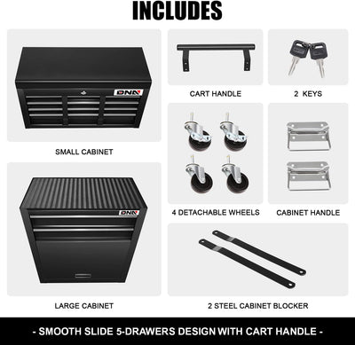 2-in-1 Combination Roller Cabinet <br> w/ Removable Upper Tool Box (Black)