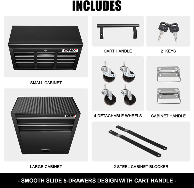 2-in-1 Combination Roller Cabinet <br> w/ Removable Upper Tool Box (Black)