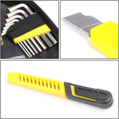 16 Pcs Hand Tool Kit - Plier Adjustable Wrench Magnetic Level Tape Measure (Yellow)