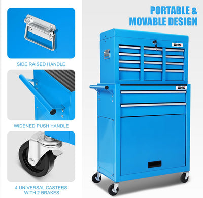 2-in-1 Combination Roller Cabinet <br> w/ Removable Upper Tool Box (Blue)