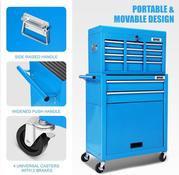2-in-1 Combination Roller Cabinet <br> w/ Removable Upper Tool Box (Blue)