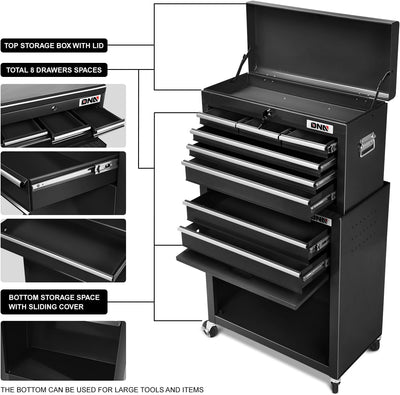 2-in-1 Combination Roller Cabinet <br> w/ Removable Upper Tool Box (Black)