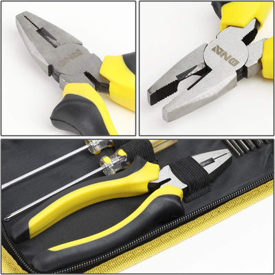16 Pcs Hand Tool Kit - Plier Adjustable Wrench Magnetic Level Tape Measure (Yellow)