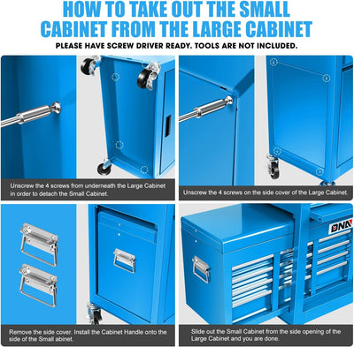 2-in-1 Combination Roller Cabinet <br> w/ Removable Upper Tool Box (Blue)