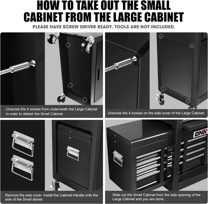 2-in-1 Combination Roller Cabinet <br> w/ Removable Upper Tool Box (Black)