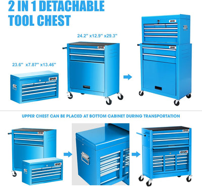 2-in-1 Combination Roller Cabinet <br> w/ Removable Upper Tool Box (Blue)
