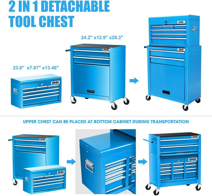2-in-1 Combination Roller Cabinet <br> w/ Removable Upper Tool Box (Blue)