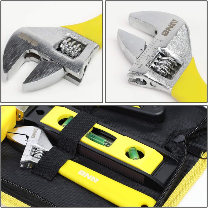 16 Pcs Hand Tool Kit - Plier Adjustable Wrench Magnetic Level Tape Measure (Yellow)