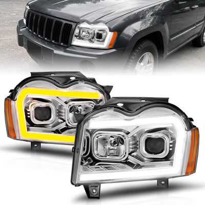 Chrome Housing Switchback Projector Headlights <br> 05-07 Jeep Grand Cherokee