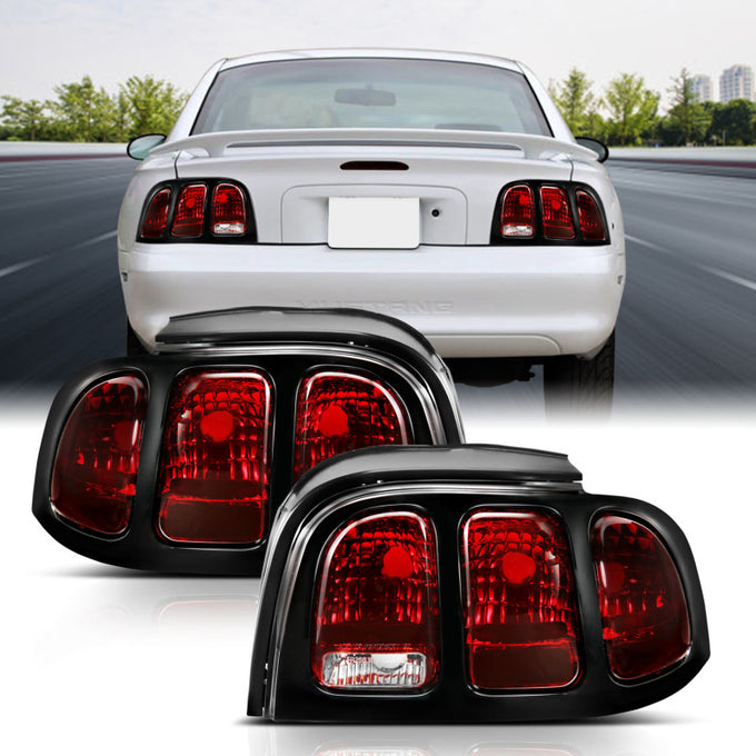 Dark Red Lens Taillights <br> 94-98 Ford Mustang