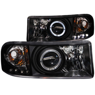 Black LED Halo Projector Headlights <br> 94-01 Dodge Ram 1500 2500 3500