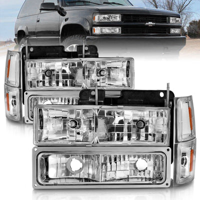 Chrome Crystal Headlights w/Signal & Side Markers <br>88-98 Chevy C/K 1500 2500, Suburban