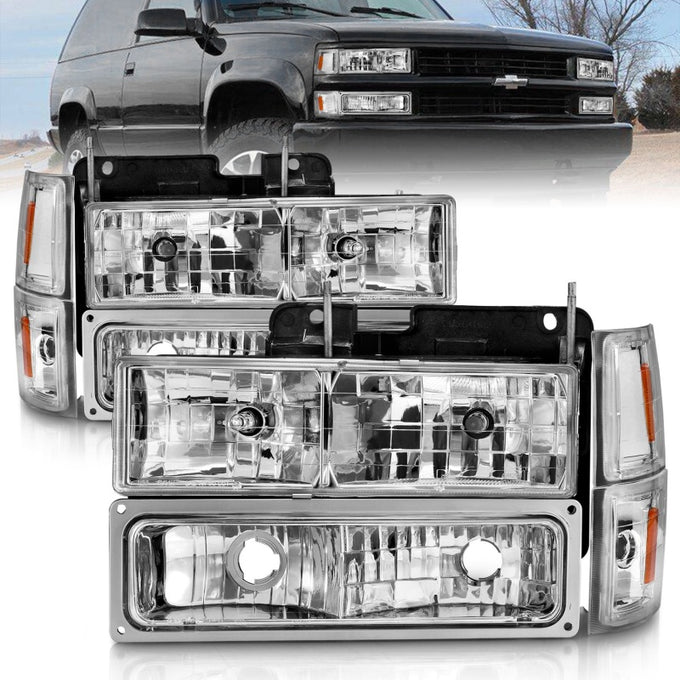 Chrome Crystal Headlights w/Signal & Side Markers <br>88-98 Chevy C/K 1500 2500, Suburban