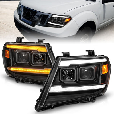Black Housing LED DRL Switchback Sequential Projector Headlights<br> 09-20 Nissan Frontier