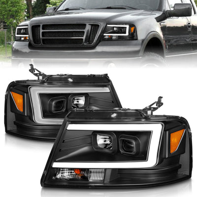 Black Housing Projector Headlights w/Light Bar <br>04-08 Ford F-150, 06-08 Lincoln Mark LT