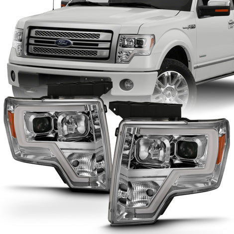 Chrome Amber Projector Headlights Plank Style <br> 09-14 Ford F-150