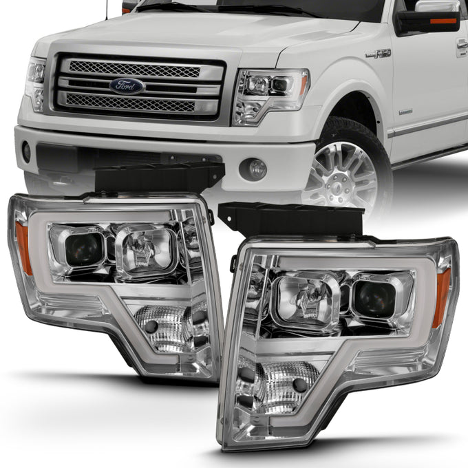 Chrome Amber Projector Headlights Plank Style <br> 09-14 Ford F-150