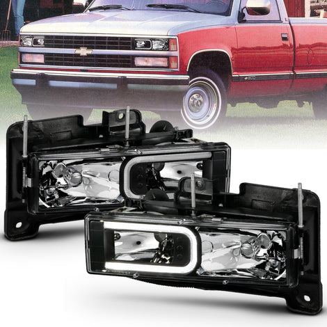 Black Housing LED DRL Crystal Headlights <br> 99-00 Cadillac Escalade