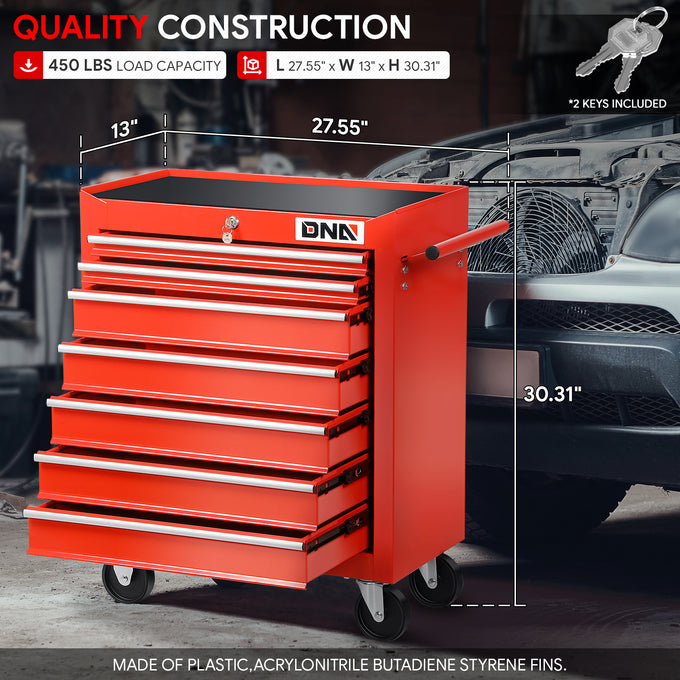 7-Drawer Lockable Rolling Tool Cabinets (27.55 in. L x 13 in. W x 30.31 in. H)