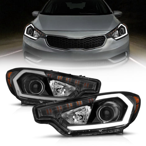 Black Housing LED DRL Projector Headlights <br> 14-16 Kia Forte