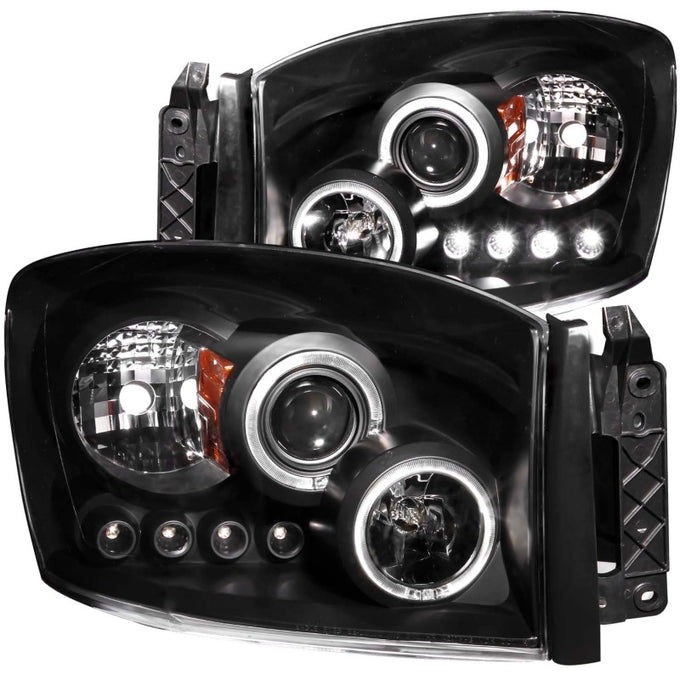 Black LED Halo Projector Headlights <br> 06-08 Dodge Ram 1500 2500 3500