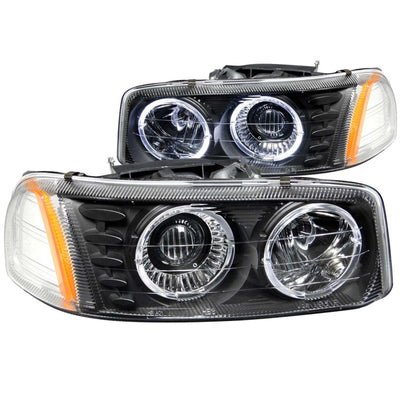 Black LED Halo Projector Headlights <br> 99-06 GMC Sierra 1500
