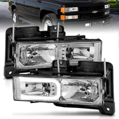 Chrome LED DRL Crystal Headlights<br> 99-00 Cadillac Escalade