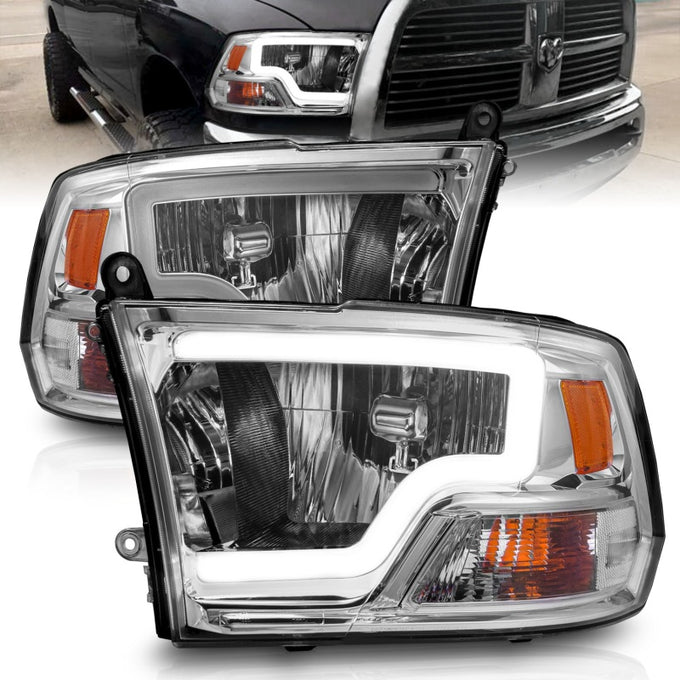Chrome Housing Crystal LED Light Bar Headlights <br> 09-18 Dodge Ram 1500/2500/3500