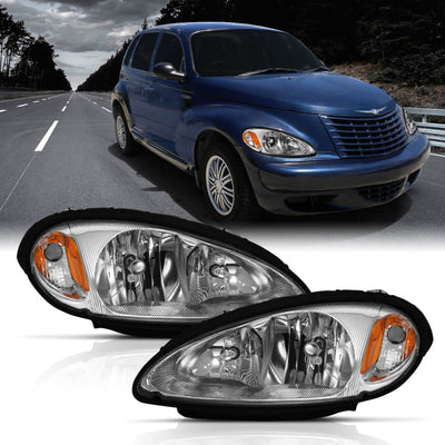 Chrome Amber Crystal Headlights <br> 01-05 Chrysler Pt Cruiser