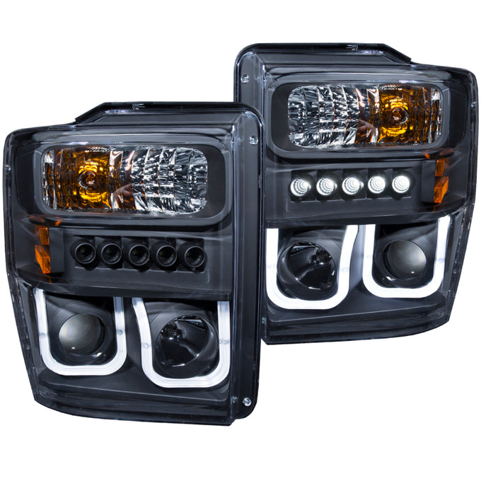 Black U-Bar Projector Headlights <br> 08-10 Ford F-250, F-350, F-450, F-550 Super Duty