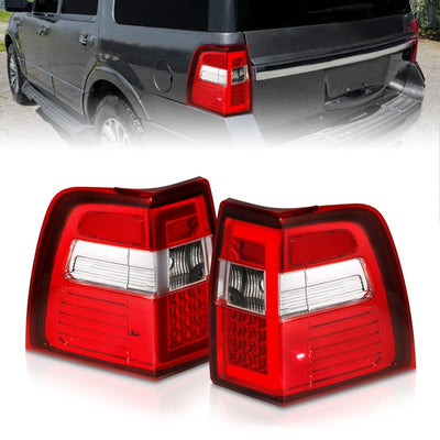 Chrome Housing Red/Clear LED Taillights <br> 07-17 Ford Expedition