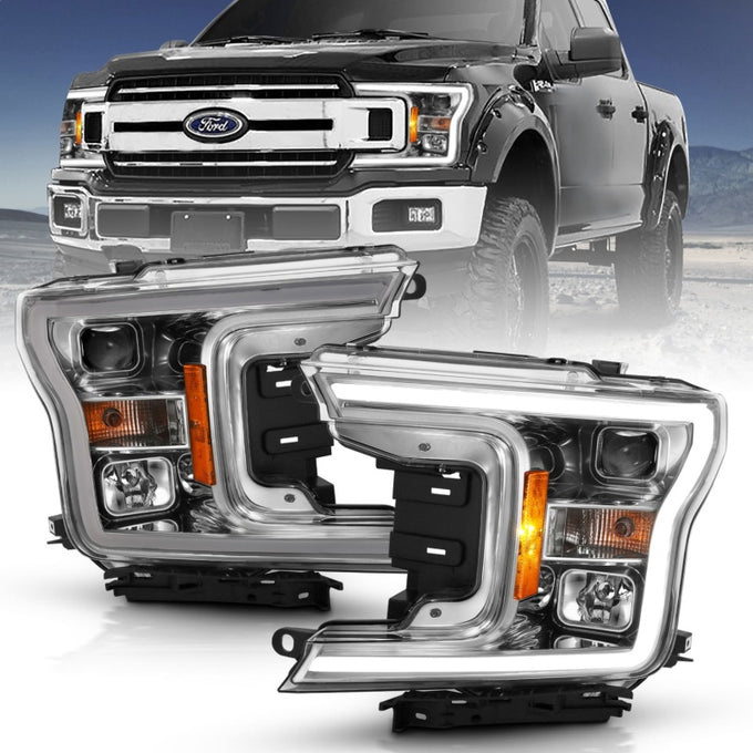 Chrome Amber Projector Headlights Plank Style <br> 18-19 Ford F-150