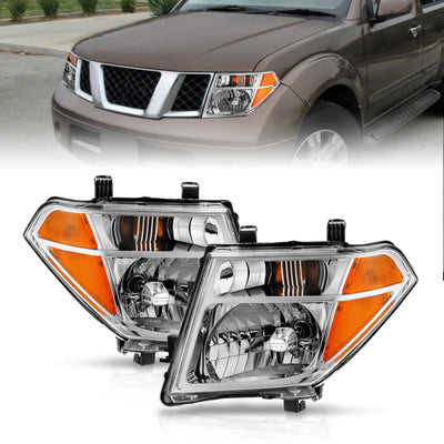 Chrome Amber Crystal Headlights <br> 05-08 Nissan Pathfinder, Frontier