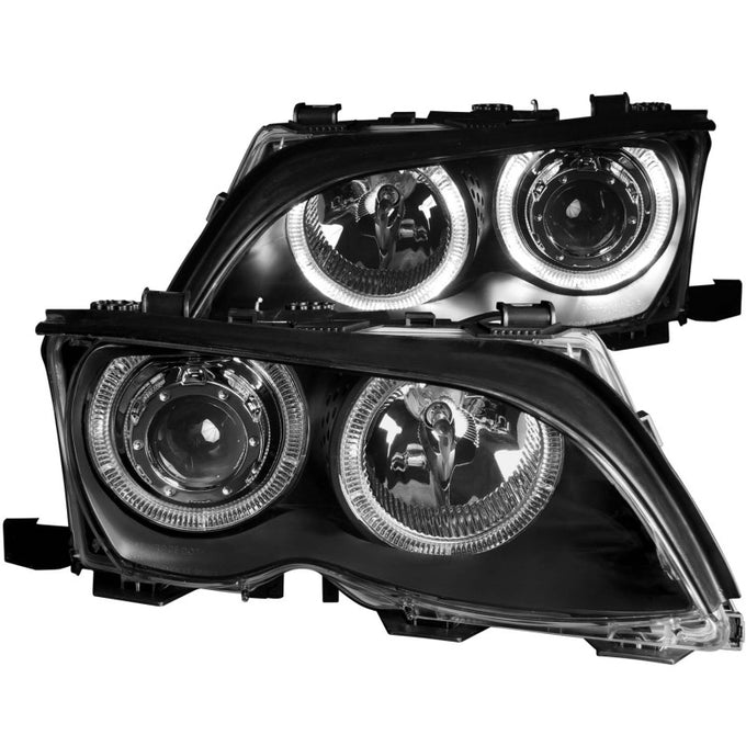 Black LED Halo Projector Headlights <br> 02-05 BMW 3 Series E46