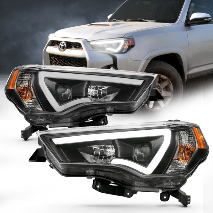 Black Projector Headlights Plank Style w/Amber Corner <br>14-18 Toyota 4 Runner