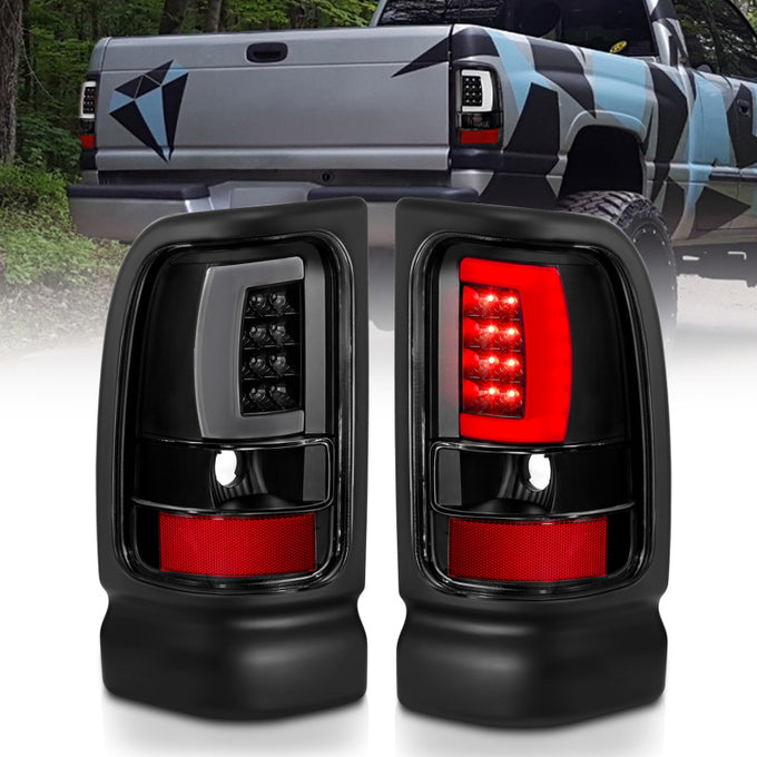 Black Housing LED Taillights Plank Style <br> 94-01 Dodge Ram 1500 2500 3500
