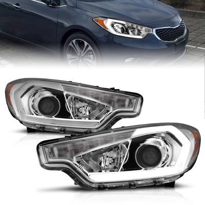 Chrome Housing Projector Headlights w/Light Bar <br>14-16 Kia Forte