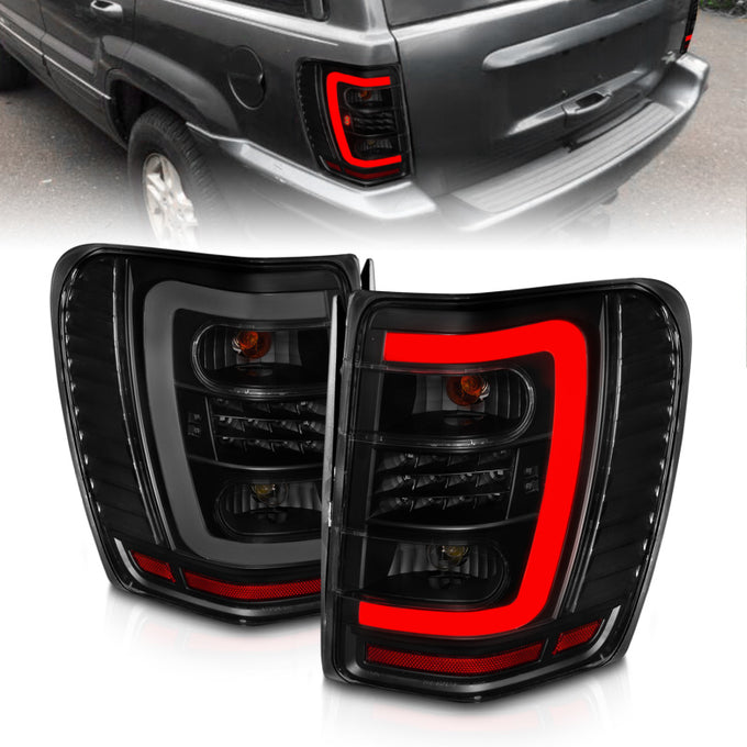 Black Housing Smoke Lens LED Tail Lights<br>99-04 Jeep Grand Cherokee