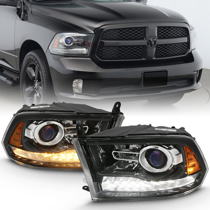 Black Amber Projector Switchback Headlights Plank Style <br> 09-18 Dodge Ram 1500 2500 3500