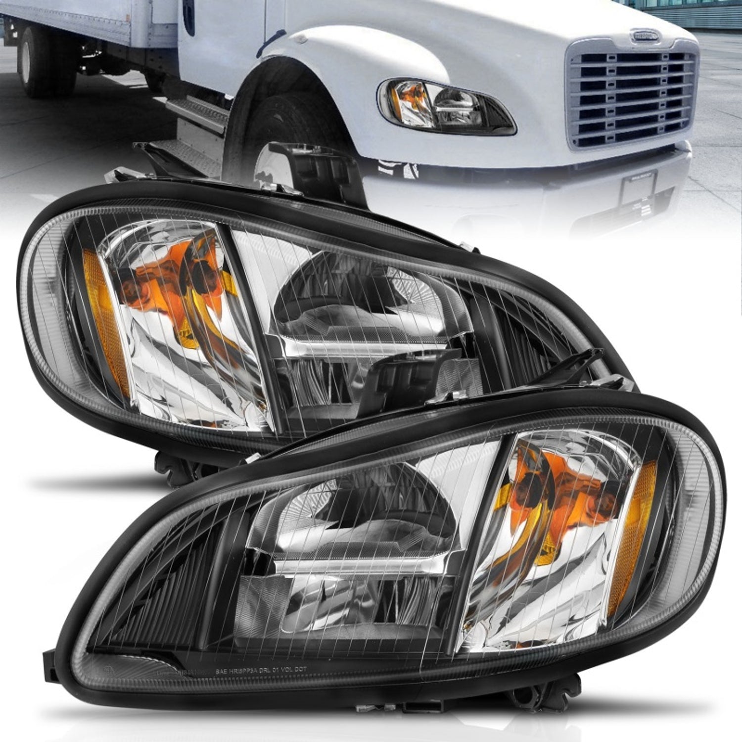 Black Housing LED Crystal Headlights <br> 02-14 Freightliner M2