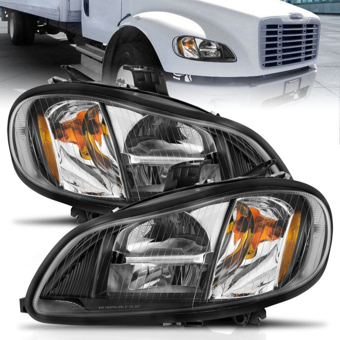 Black Housing LED Crystal Headlights <br> 02-14 Freightliner M2